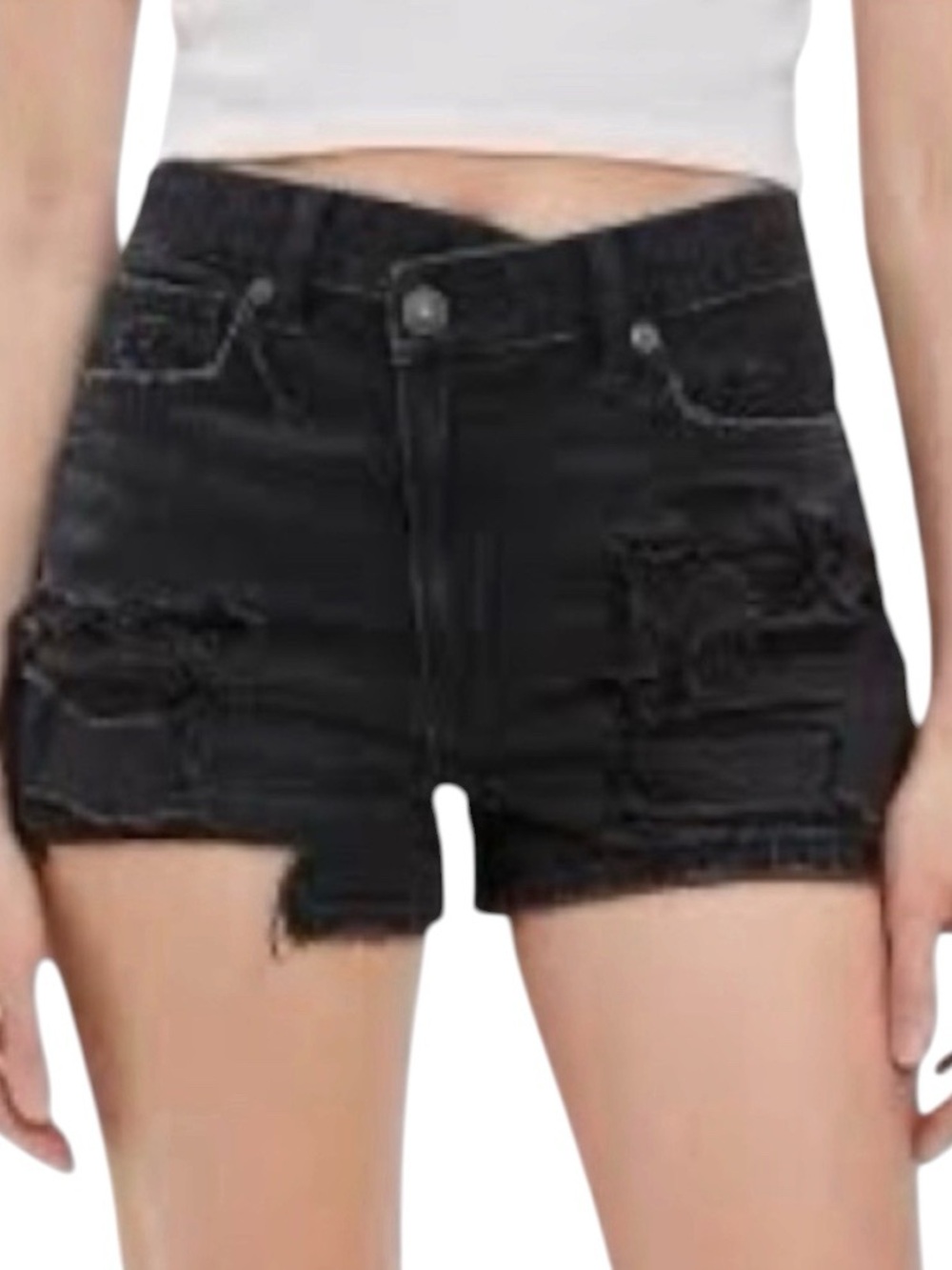 American Eagle Black Ripped Jean Shorts 10